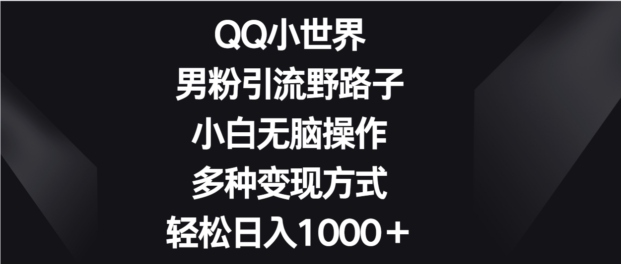 QQ小世界男粉引流野路子，小白无脑操作，多种变现方式轻松日入1000＋-我爱学习网