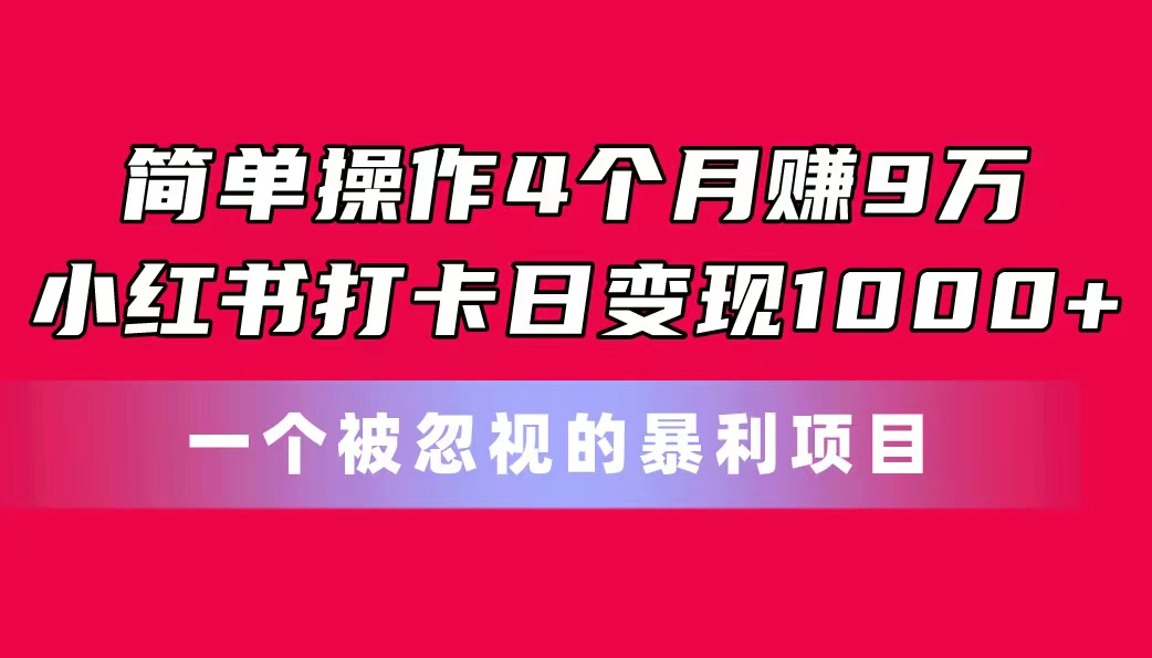 简单操作4个月赚9万！小红书打卡日变现1000+！一个被忽视的暴力项目-我爱学习网