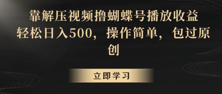 靠解压视频撸蝴蝶号播放收益，轻松日入500，操作简单，包过原创【揭秘】-我爱学习网