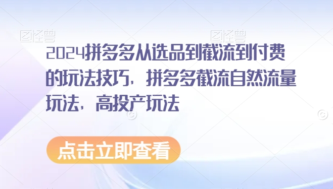 2024拼多多从选品到截流到付费的玩法技巧，拼多多截流自然流量玩法，高投产玩法-我爱学习网