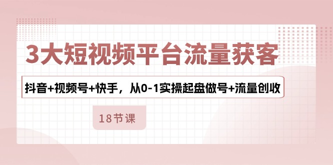 （10778期）3大短视频平台流量获客，抖音+视频号+快手，从0-1实操起盘做号+流量创收-灵牛资源网