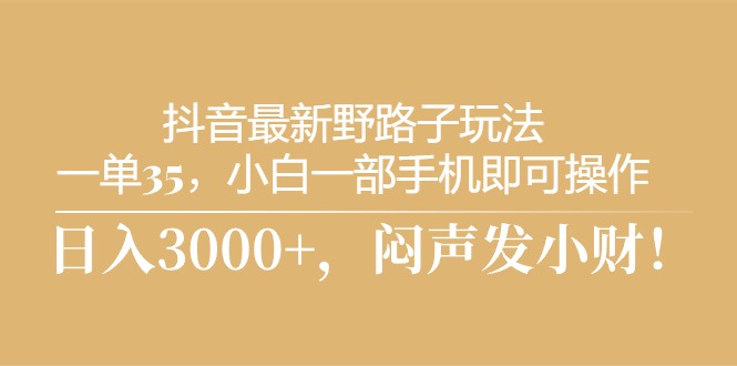 （10766期）抖音最新野路子玩法，一单35，小白一部手机即可操作，，日入3000+，闷…-灵牛资源网