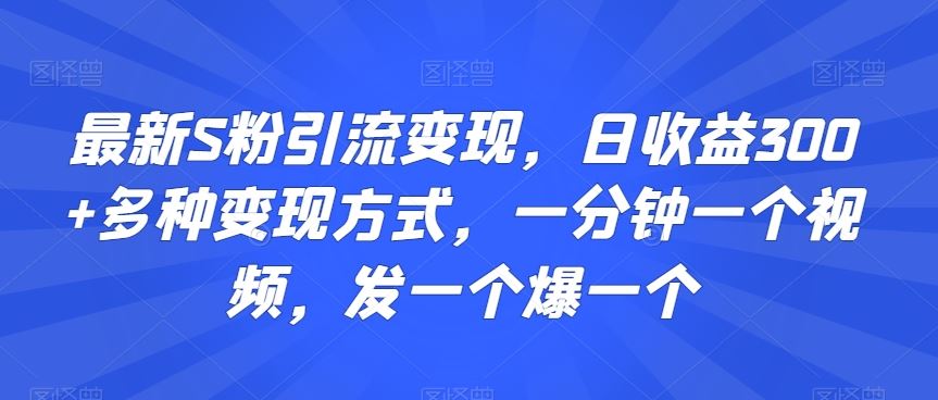 最新S粉引流变现，日收益300+多种变现方式，一分钟一个视频，发一个爆一个【揭秘】-灵牛资源网