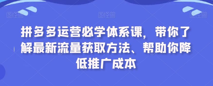 拼多多运营必学体系课，带你了解最新流量获取方法、帮助你降低推广成本-我爱学习网