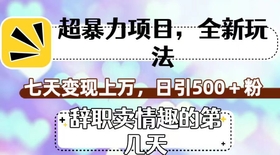 超暴利项目，全新玩法（辞职卖情趣的第几天），七天变现上万，日引500+粉-灵牛资源网