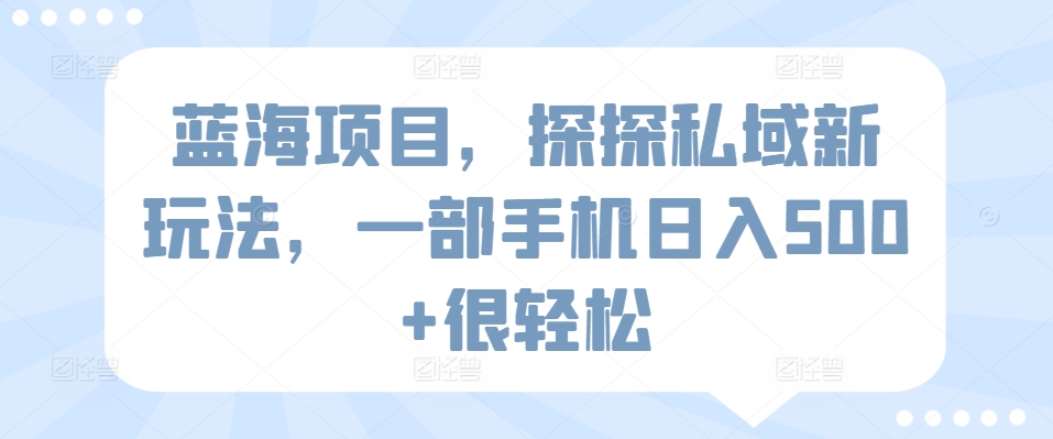 蓝海项目，探探私域新玩法，一部手机日入500+很轻松-灵牛资源网