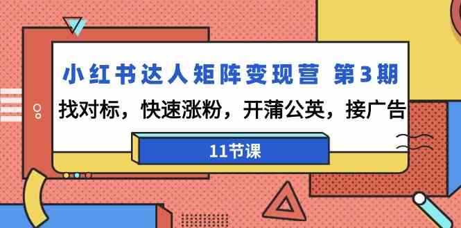 小红书达人矩阵变现营第3期，找对标，快速涨粉，开蒲公英，接广告（11节课）-灵牛资源网