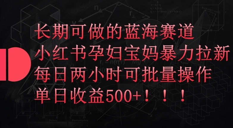 长期可做的蓝海赛道，小红书孕妇宝妈暴力拉新玩法，每日两小时可批量操作，单日收益500+-网创资源库