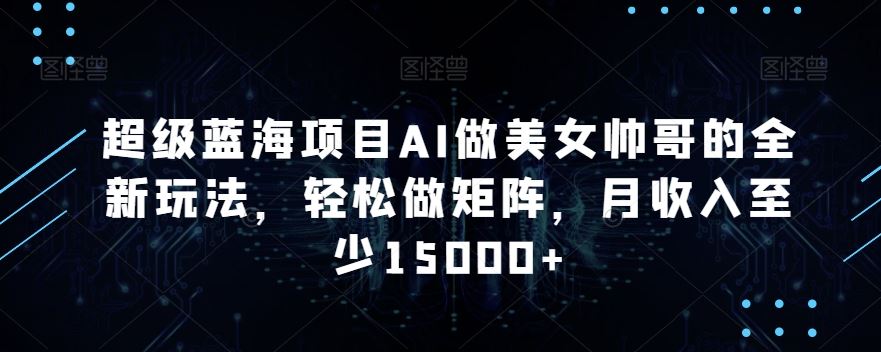 蓝海项目AI做美女帅哥的全新玩法，轻松做矩阵，月收入至少15000+-网创资源库