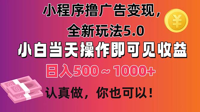 小程序撸广告变现，全新玩法5.0，小白当天操作即可上手，日收益 500~1000+-灵牛资源网