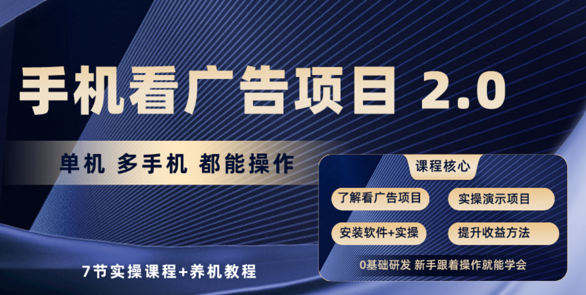 （10237期）手机看广告项目2.0，单机收益30+，提现秒到账可矩阵操作-灵牛资源网