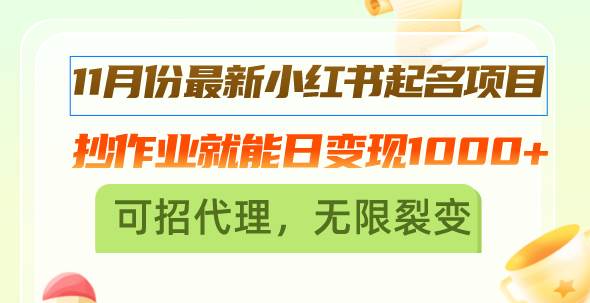 （13256期）11月份最新小红书起名项目，抄作业就能日变现1000+，可招代理，无限裂变-我爱学习网