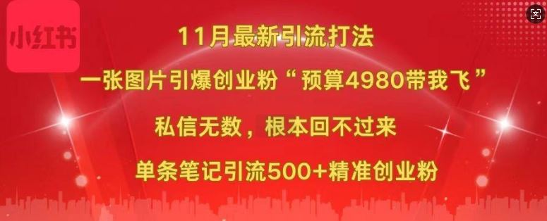 小红书11月最新图片打粉，一张图片引爆创业粉，“预算4980带我飞”，单条引流500+精准创业粉-我爱学习网