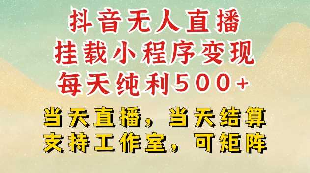 抖音无人直播挂载小程序变现每天纯利500+当天直播，当天结算支持工作室，可矩阵【揭秘】-我爱学习网