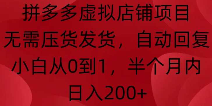 拼多多虚拟店铺项目，无需压货发货，自动回复，小白从0到1，半个月内日入200+【揭秘】-我爱学习网