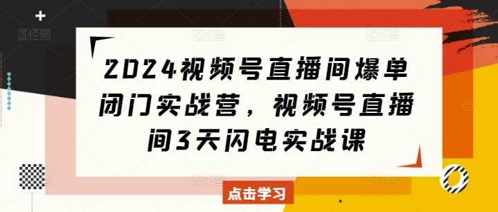 2024视频号直播间爆单闭门实战营，视频号直播间3天闪电实战课-我爱学习网