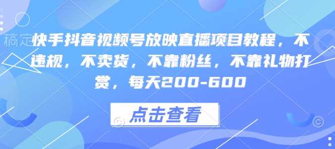 快手抖音视频号放映直播项目教程，不违规，不卖货，不靠粉丝，不靠礼物打赏，每天200-600-我爱学习网