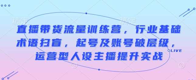 直播带货流量训练营，行业基础术语扫盲，起号及账号破层级，运营型人设主播提升实战-我爱学习网