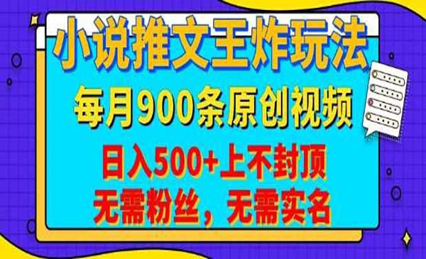 小说推文王炸玩法，一键代发，每月最多领900条原创视频，播放量收益日入5张-我爱学习网