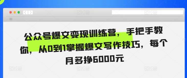 价值1299《公众号爆文变现训练营》手把手教你每个月多挣6000元-灵牛资源网