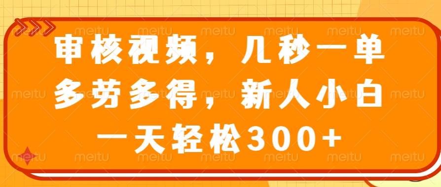 审核视频，几秒一单，多劳多得，新人小白一天轻松300+-我爱学习网